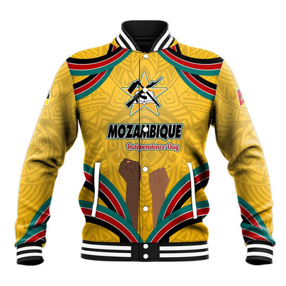 Mozambique Baseball Jacket Yellow Red Green Swirl Independence Day - African Pride