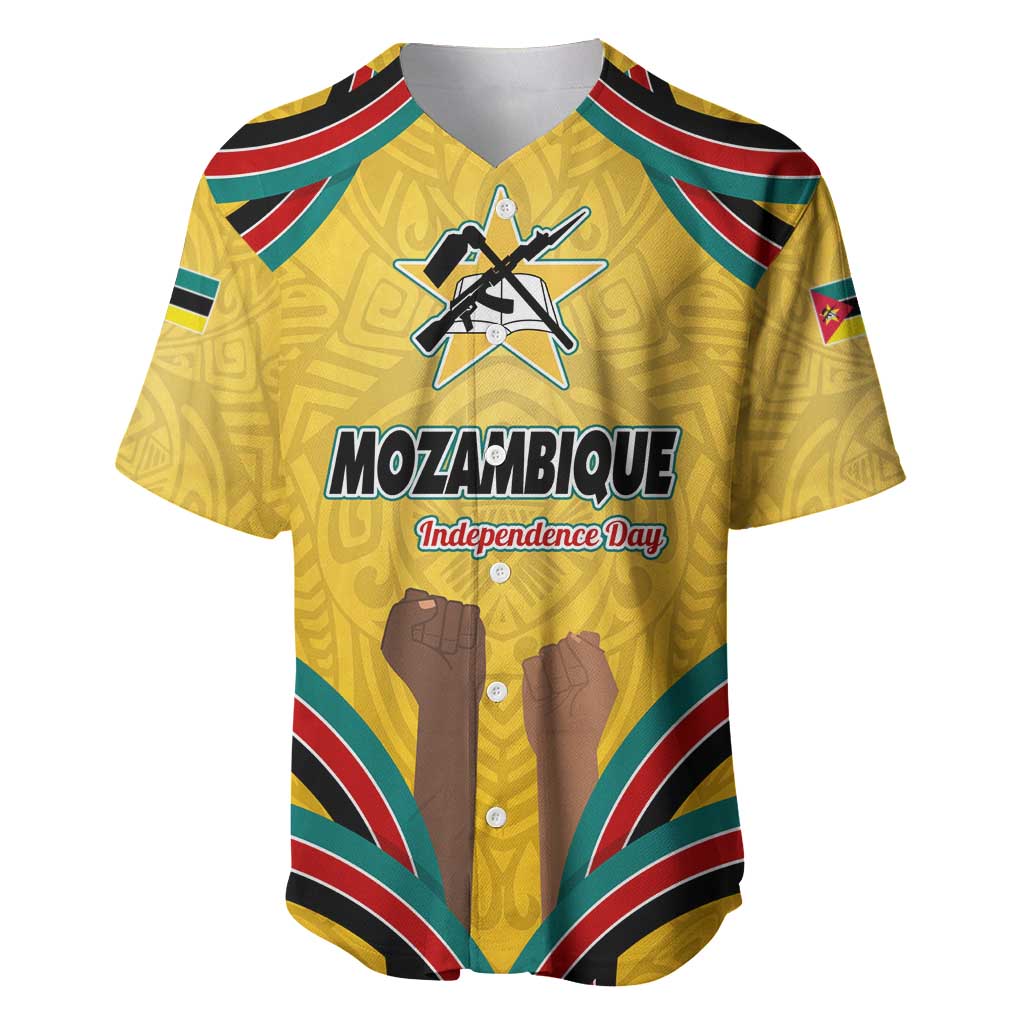 Mozambique Baseball Jersey Yellow Red Green Swirl Independence Day - African Pride