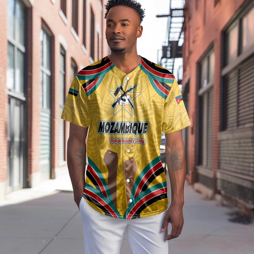 Mozambique Baseball Jersey Yellow Red Green Swirl Independence Day - African Pride
