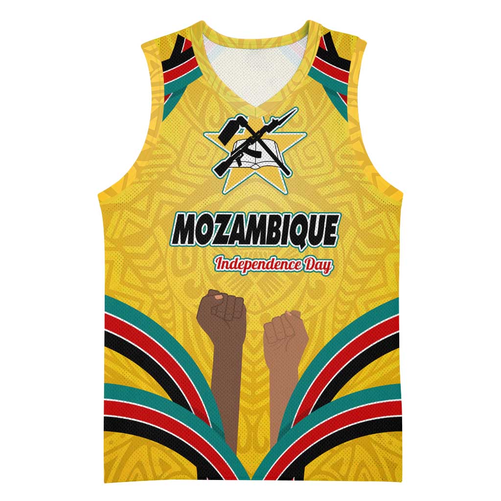 Mozambique Basketball Jersey Yellow Red Green Swirl Independence Day - African Pride