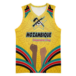 Mozambique Basketball Jersey Yellow Red Green Swirl Independence Day - African Pride