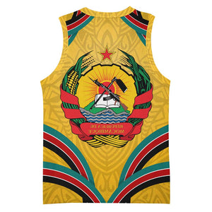 Mozambique Basketball Jersey Yellow Red Green Swirl Independence Day - African Pride