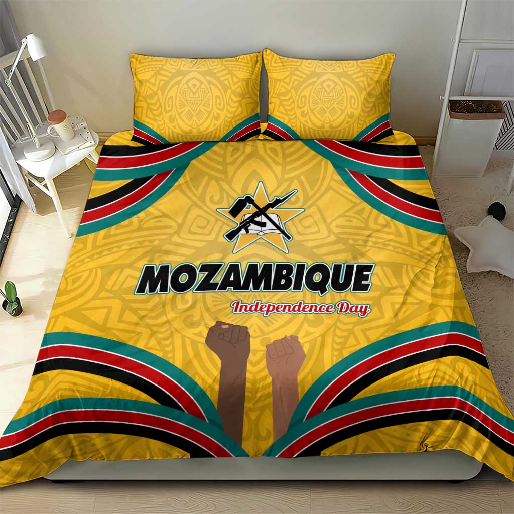 Mozambique Bedding Set Yellow Red Green Swirl Independence Day - African Pride