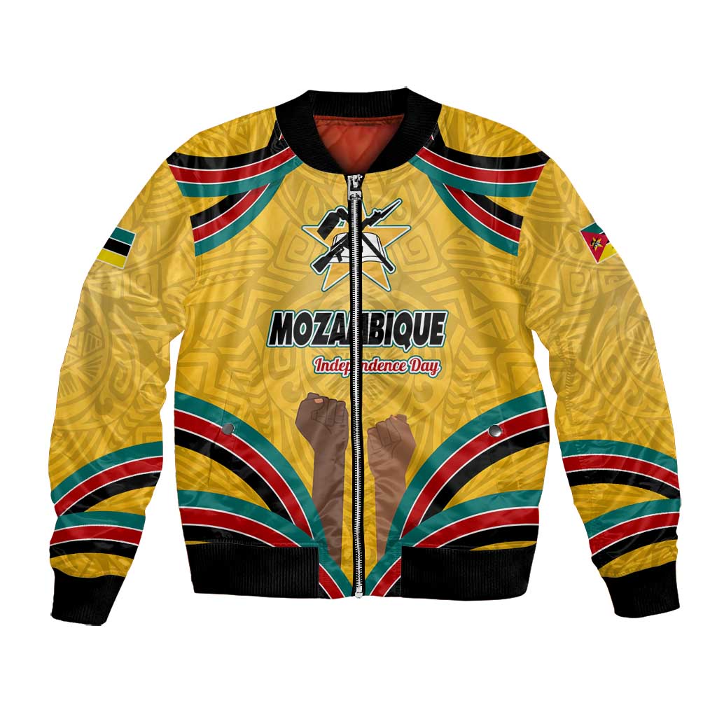Mozambique Bomber Jacket Yellow Red Green Swirl Independence Day - African Pride