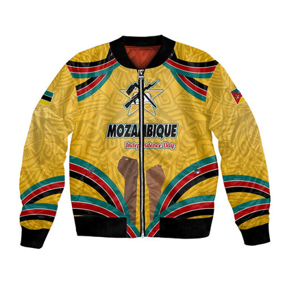 Mozambique Bomber Jacket Yellow Red Green Swirl Independence Day - African Pride