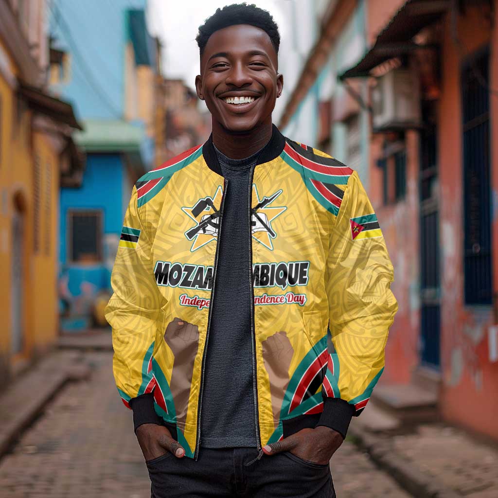 Mozambique Bomber Jacket Yellow Red Green Swirl Independence Day - African Pride