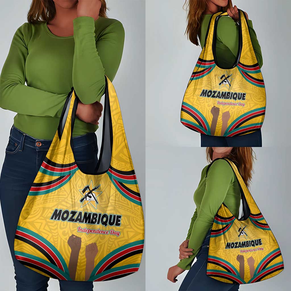 Mozambique Grocery Bag Yellow Red Green Swirl Independence Day - African Pride