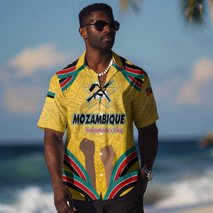 Mozambique Hawaiian Shirt Yellow Red Green Swirl Independence Day - African Pride