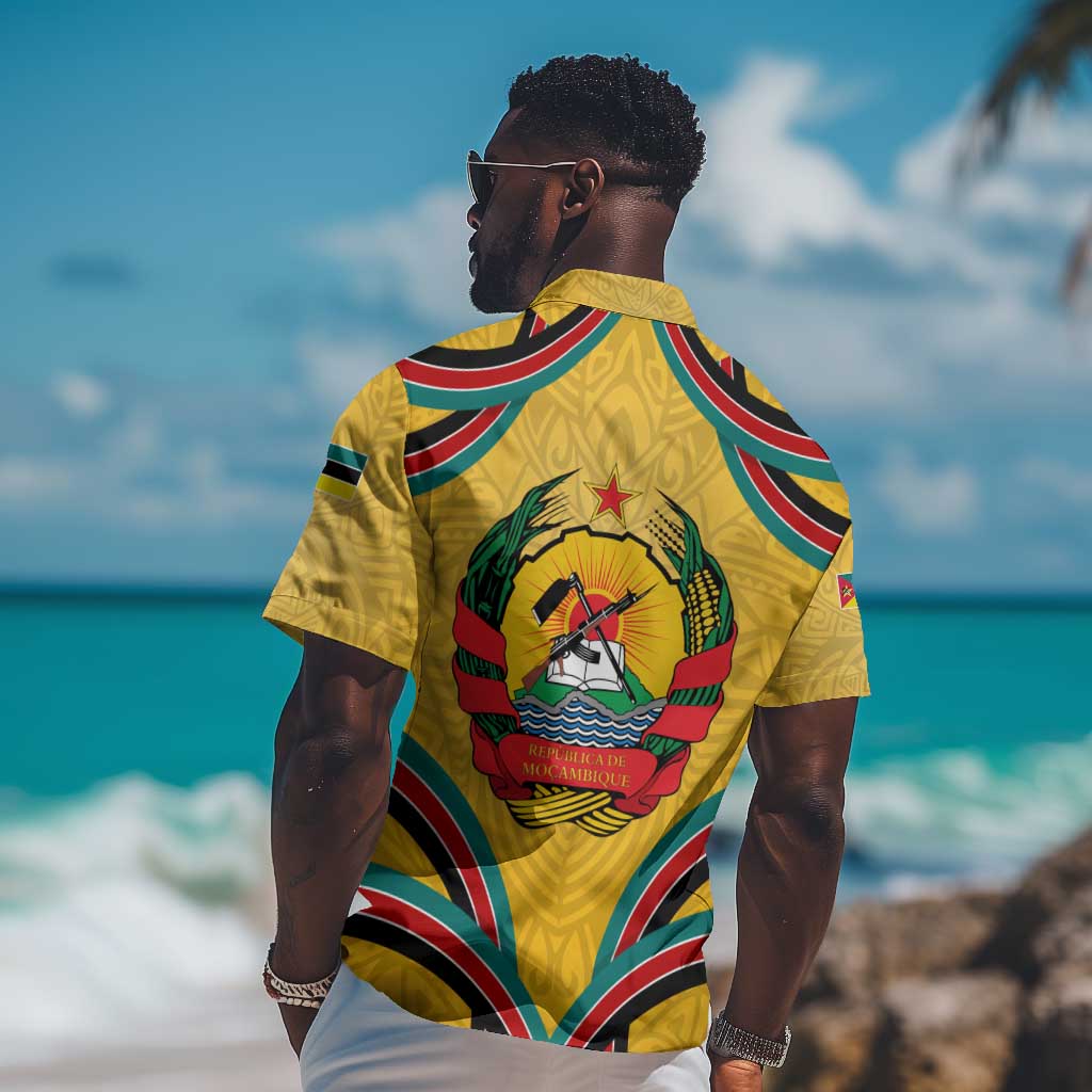 Mozambique Hawaiian Shirt Yellow Red Green Swirl Independence Day - African Pride