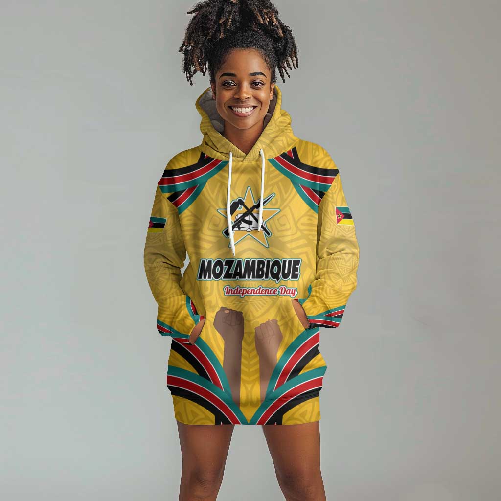 Mozambique Hoodie Dress Yellow Red Green Swirl Independence Day - African Pride