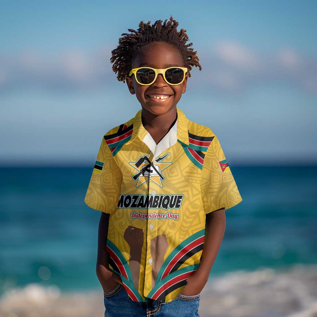 Mozambique Kid Hawaiian Shirt Yellow Red Green Swirl Independence Day - African Pride