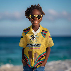 Mozambique Kid Hawaiian Shirt Yellow Red Green Swirl Independence Day - African Pride
