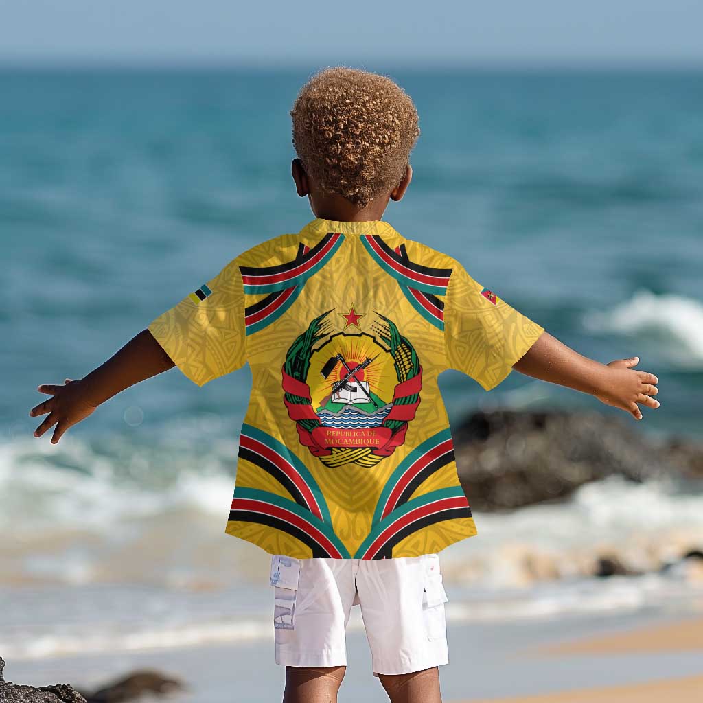 Mozambique Kid Hawaiian Shirt Yellow Red Green Swirl Independence Day - African Pride
