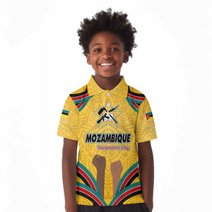Mozambique Kid Polo Shirt Yellow Red Green Swirl Independence Day - African Pride