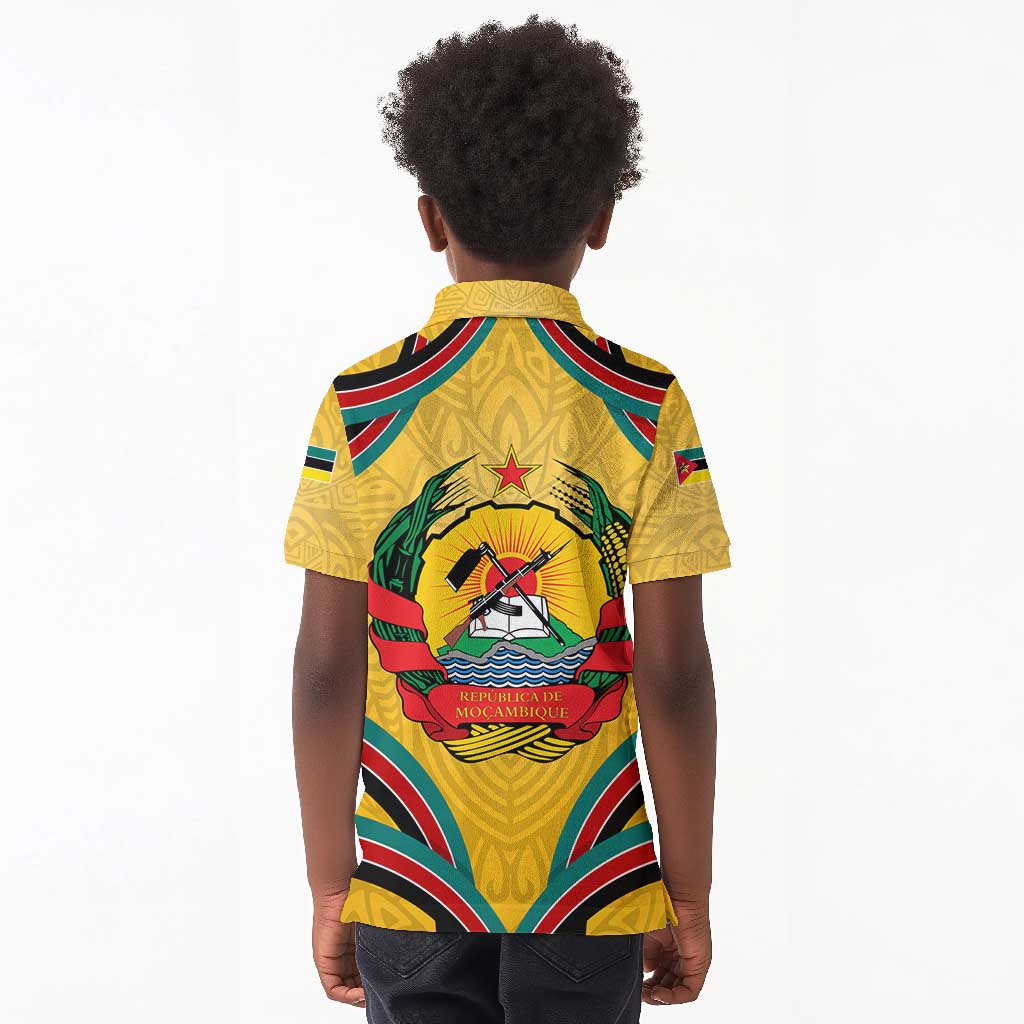 Mozambique Kid Polo Shirt Yellow Red Green Swirl Independence Day - African Pride