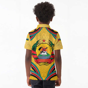 Mozambique Kid Polo Shirt Yellow Red Green Swirl Independence Day - African Pride