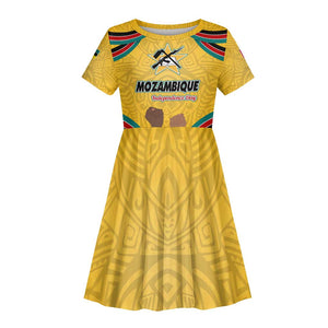 Mozambique Kid Short Sleeve Dress Yellow Red Green Swirl Independence Day - African Pride
