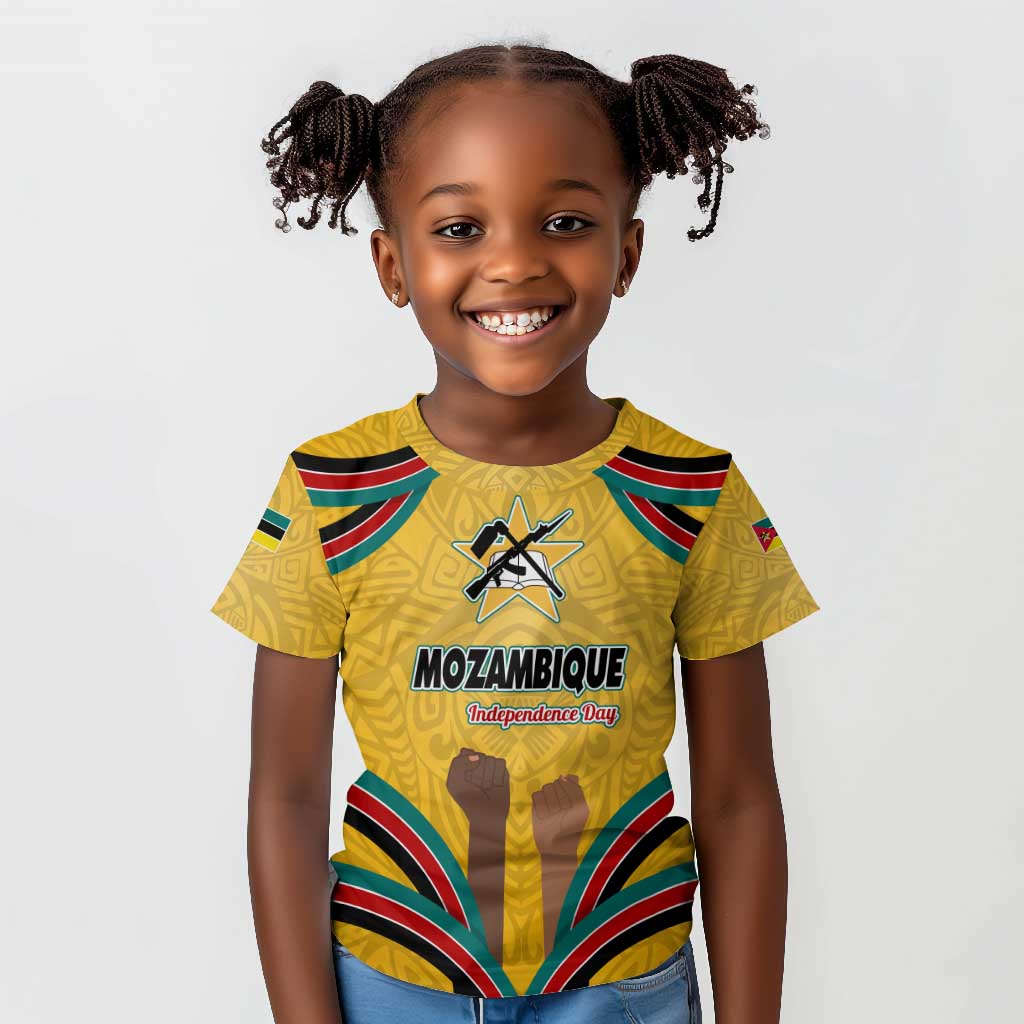 Mozambique Kid T shirt Yellow Red Green Swirl Independence Day - African Pride