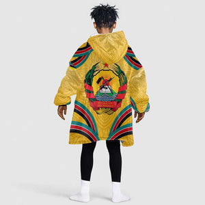 Mozambique Kid Wearable Blanket Hoodie Yellow Red Green Swirl Independence Day - African Pride
