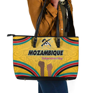 Mozambique Leather Tote Bag Yellow Red Green Swirl Independence Day - African Pride