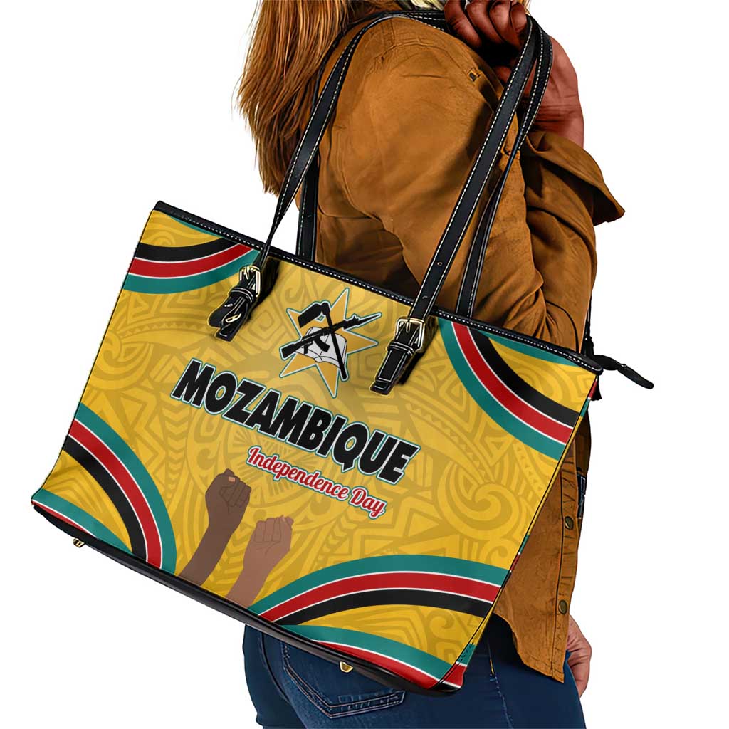 Mozambique Leather Tote Bag Yellow Red Green Swirl Independence Day - African Pride