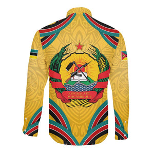 Mozambique Long Sleeve Button Shirt Yellow Red Green Swirl Independence Day - African Pride