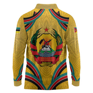 Mozambique Long Sleeve Polo Shirt Yellow Red Green Swirl Independence Day - African Pride