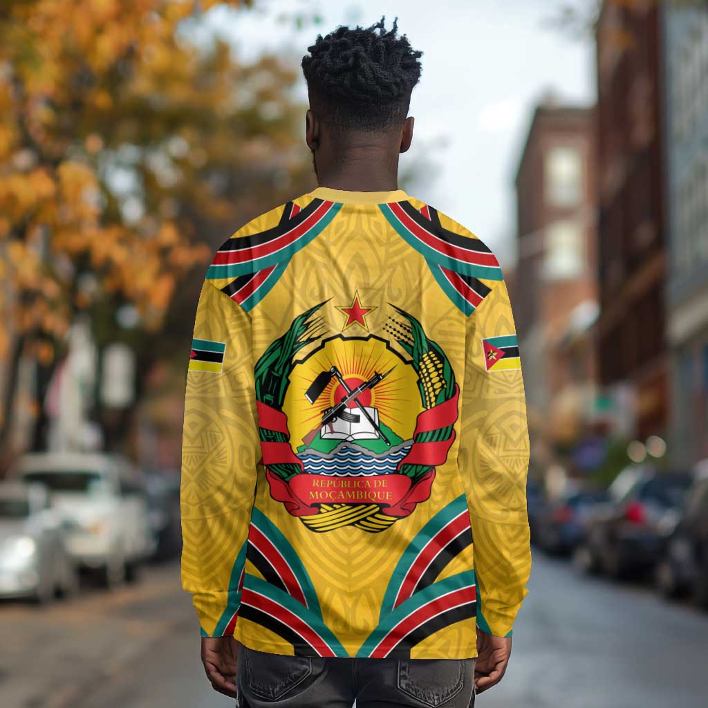 Mozambique Long Sleeve Shirt Yellow Red Green Swirl Independence Day - African Pride