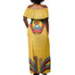 Mozambique Off Shoulder Maxi Dress Yellow Red Green Swirl Independence Day - African Pride