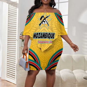 Mozambique Off Shoulder Short Dress Yellow Red Green Swirl Independence Day - African Pride