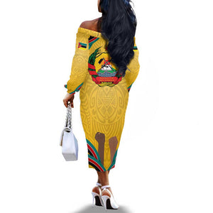Mozambique Off The Shoulder Long Sleeve Dress Yellow Red Green Swirl Independence Day - African Pride