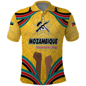 Mozambique Polo Shirt Yellow Red Green Swirl Independence Day - African Pride