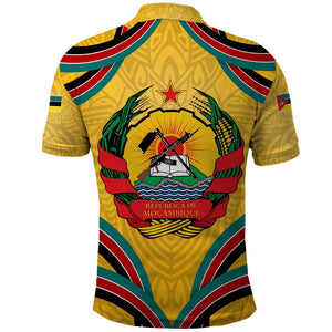 Mozambique Polo Shirt Yellow Red Green Swirl Independence Day - African Pride