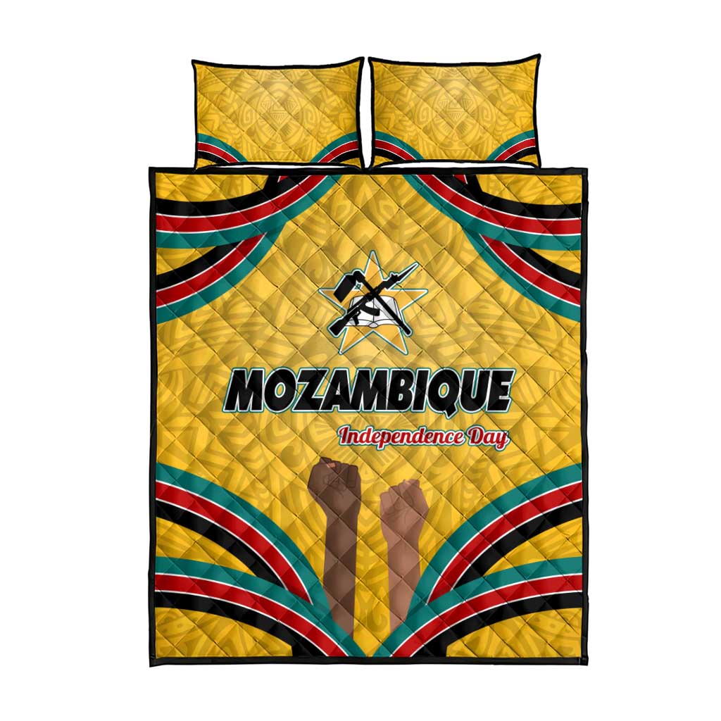 Mozambique Quilt Bed Set Yellow Red Green Swirl Independence Day - African Pride