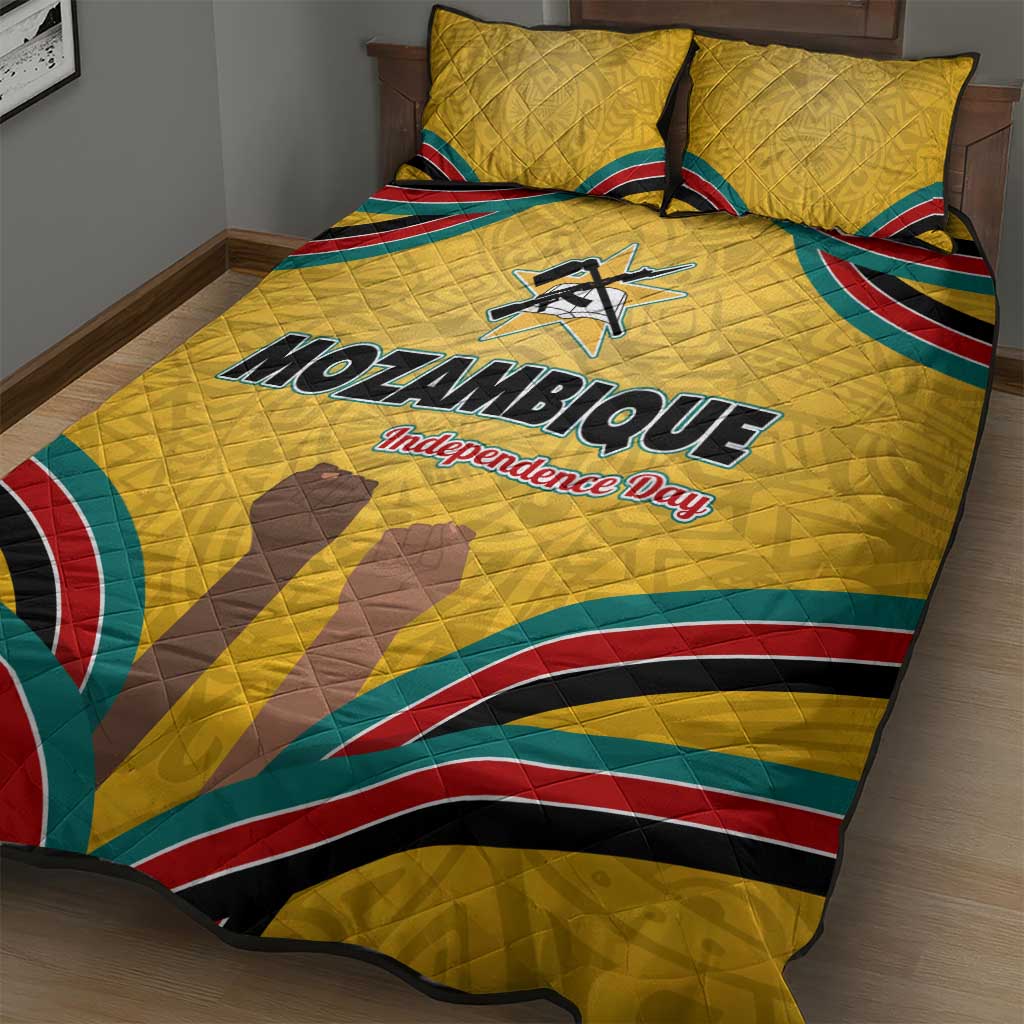 Mozambique Quilt Bed Set Yellow Red Green Swirl Independence Day - African Pride