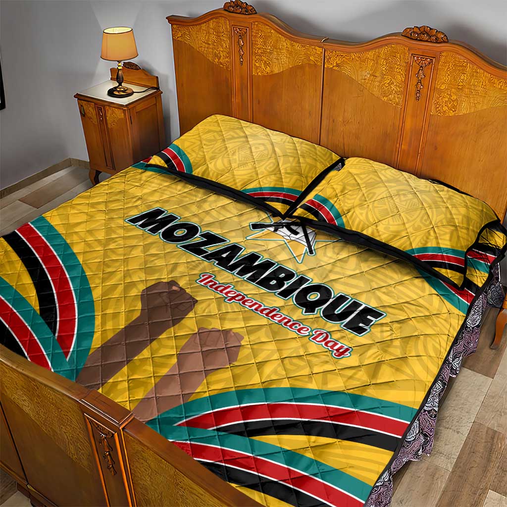 Mozambique Quilt Bed Set Yellow Red Green Swirl Independence Day - African Pride
