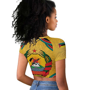 Mozambique Raglan Cropped T shirt Yellow Red Green Swirl Independence Day - African Pride