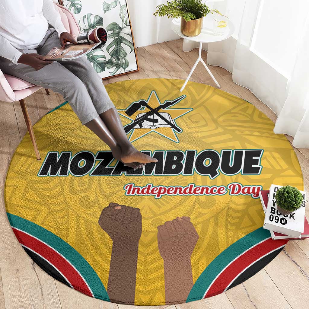 Mozambique Round Carpet Yellow Red Green Swirl Independence Day - African Pride