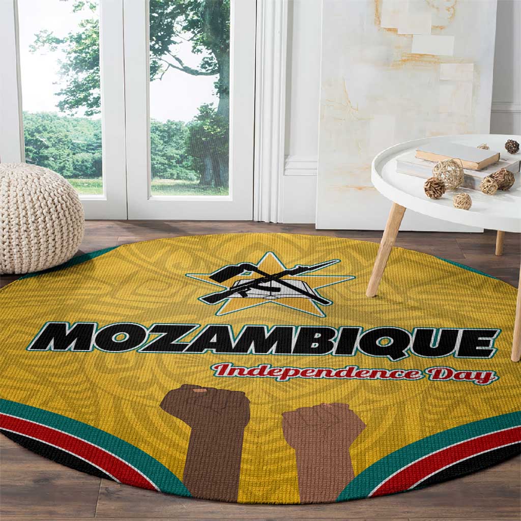 Mozambique Round Carpet Yellow Red Green Swirl Independence Day - African Pride