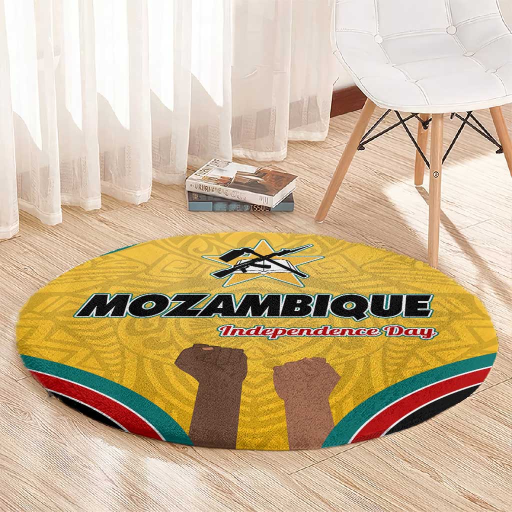 Mozambique Round Carpet Yellow Red Green Swirl Independence Day - African Pride