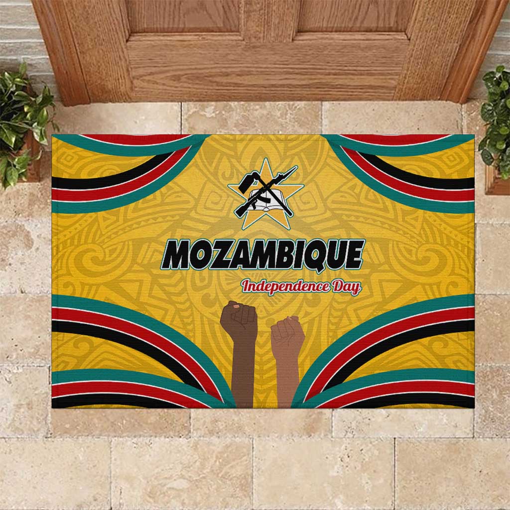 Mozambique Rubber Doormat Yellow Red Green Swirl Independence Day - African Pride