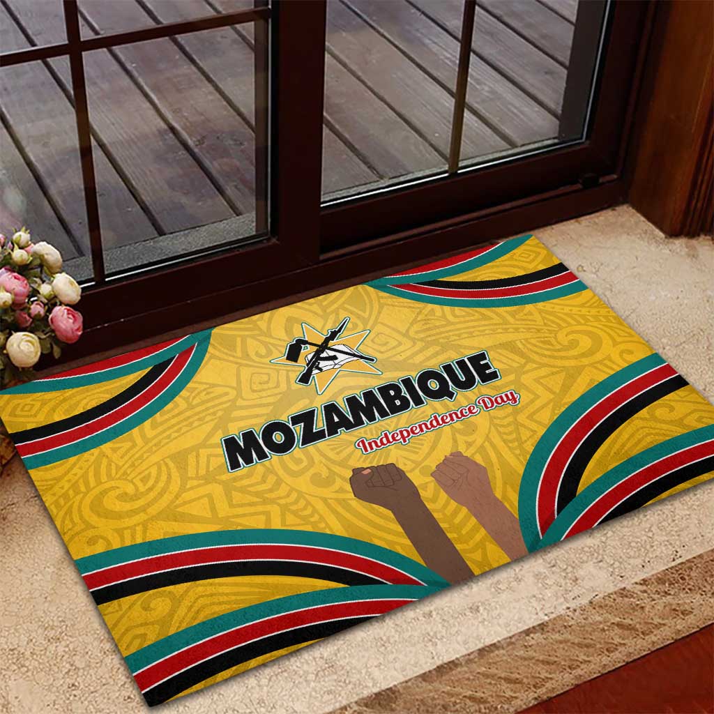 Mozambique Rubber Doormat Yellow Red Green Swirl Independence Day - African Pride