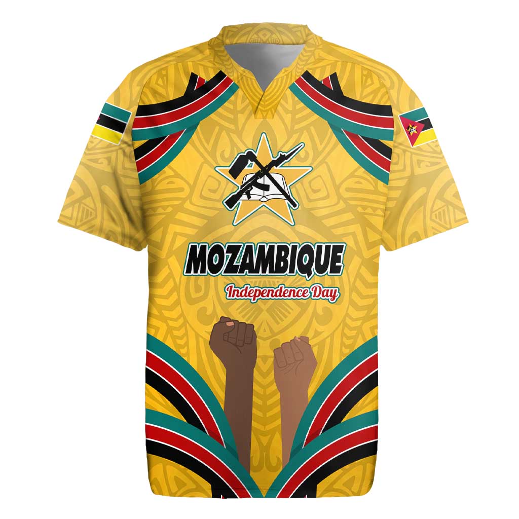 Mozambique Rugby Jersey Yellow Red Green Swirl Independence Day - African Pride