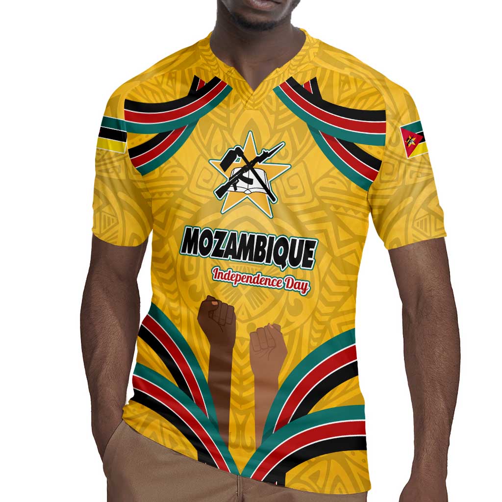 Mozambique Rugby Jersey Yellow Red Green Swirl Independence Day - African Pride