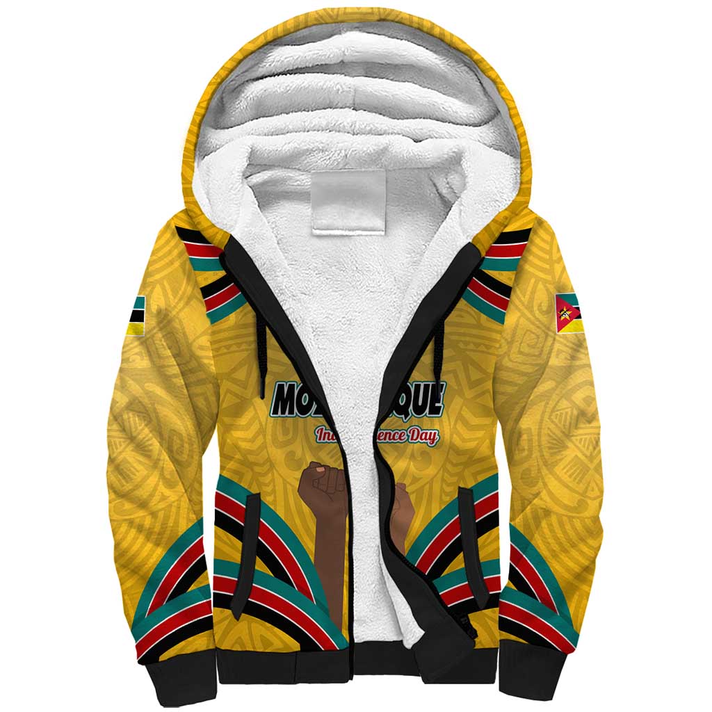 Mozambique Sherpa Hoodie Yellow Red Green Swirl Independence Day - African Pride