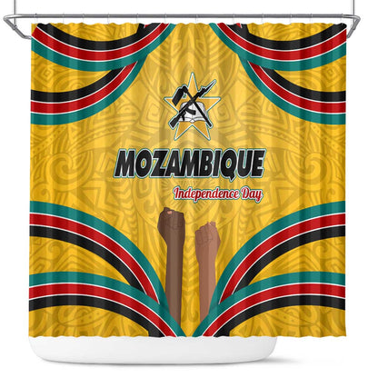 Mozambique Shower Curtain Yellow Red Green Swirl Independence Day - African Pride