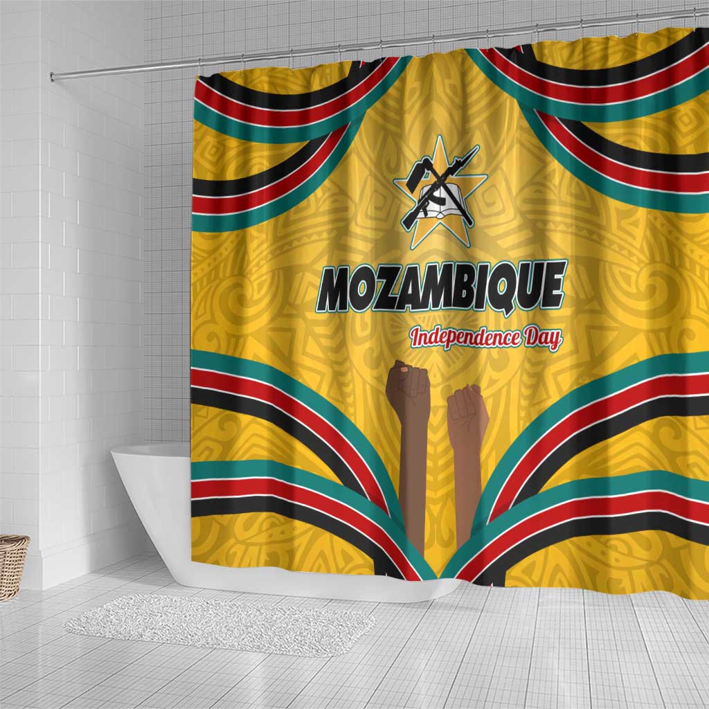 Mozambique Shower Curtain Yellow Red Green Swirl Independence Day - African Pride