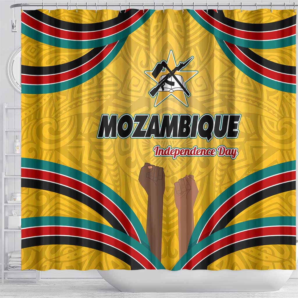 Mozambique Shower Curtain Yellow Red Green Swirl Independence Day - African Pride