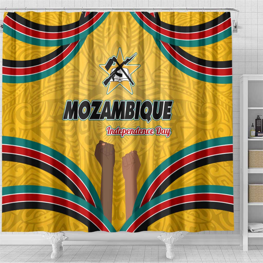 Mozambique Shower Curtain Yellow Red Green Swirl Independence Day - African Pride