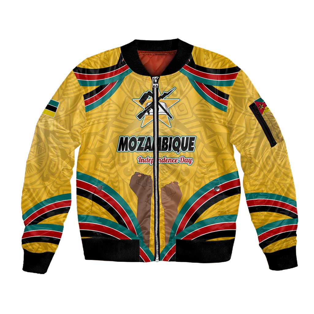 Mozambique Sleeve Zip Bomber Jacket Yellow Red Green Swirl Independence Day - African Pride